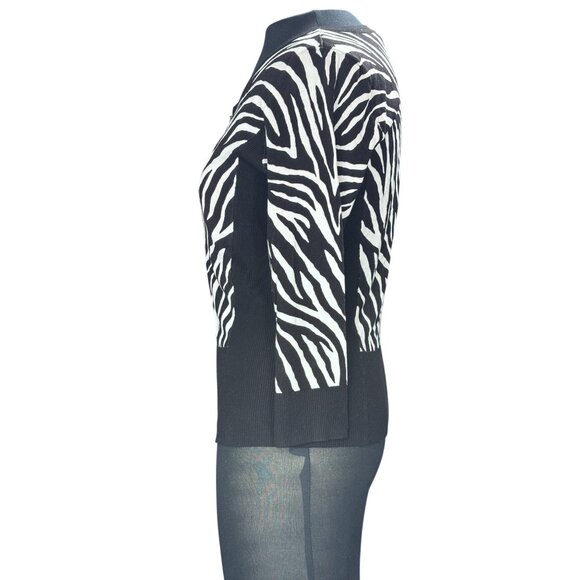 White House Black Market Zebra Print Cardigan Sweater Black & White Medium - Picture 2 of 11